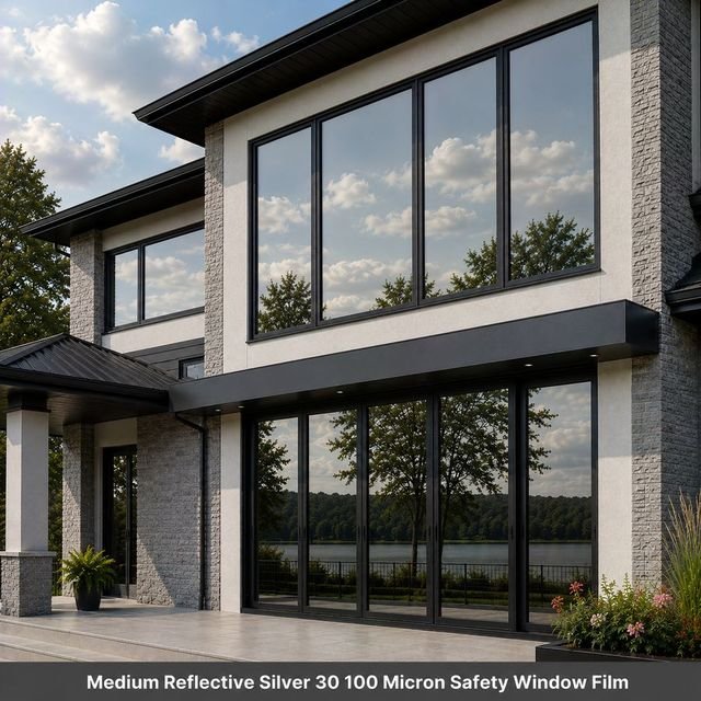 Medium Reflective Silver 30 100 Micron Safety window film swatch